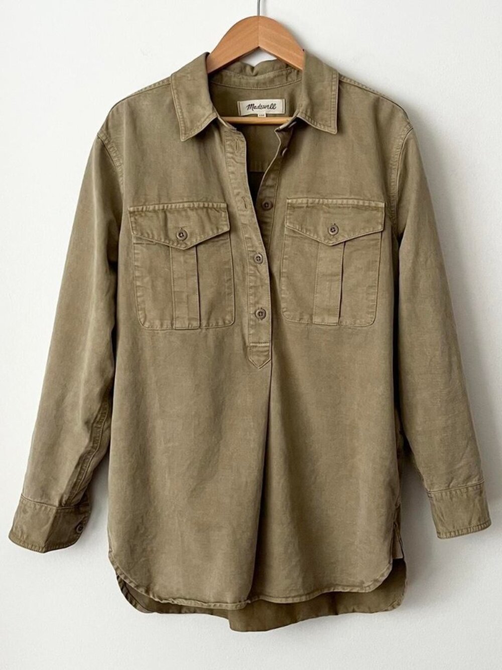 Madewell Women's Military Green Utility Shirt XXS XS Quarter Button Oversized